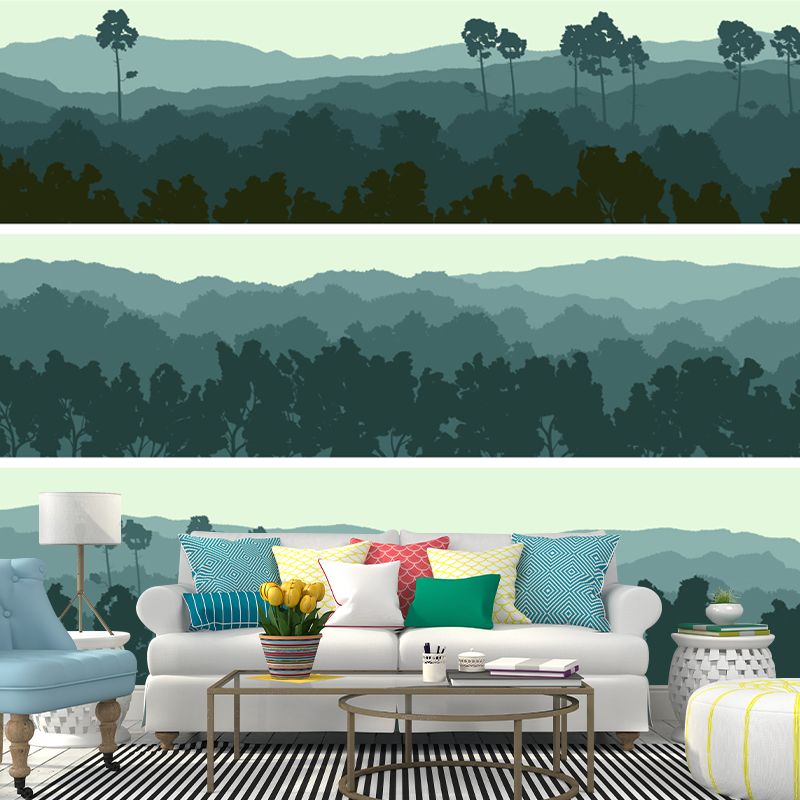 Contemporary Forest Wallpaper Mural Blackish Green Scenery Wall Covering for Bedroom