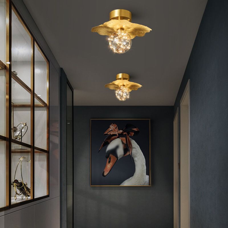 Modern Creative Style Ceiling Lamp Brass and Glass Lighting Fixture in Gold for Hallway