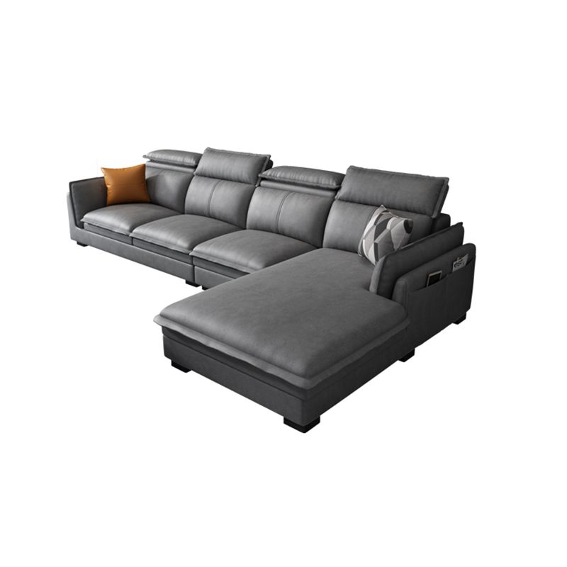 Contemporary Wood and Faux Leather Sofa & Chaise Square Arm Sofa
