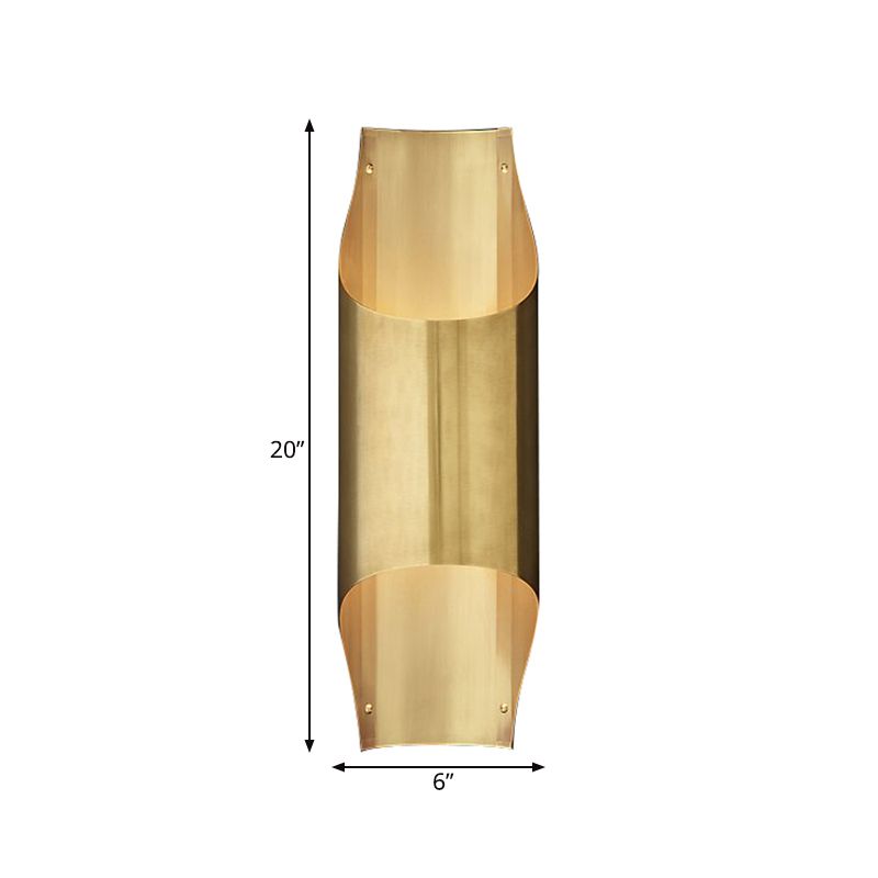 Minimal Beveled Piping Flush Sconce Light 2 Bulbs Metallic Indoor Up and Down Wall Lamp in Gold