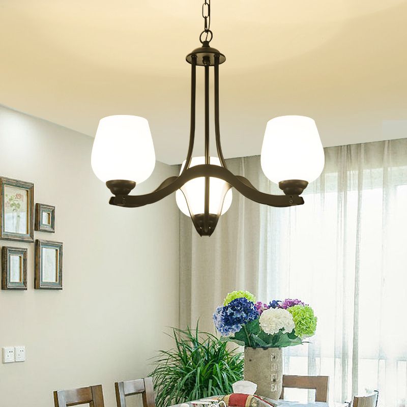 3/6/8 Lights Ceiling Lamp Sputnik Frosted Glass Traditional Living Room Chandelier in Black with Cup Shaped