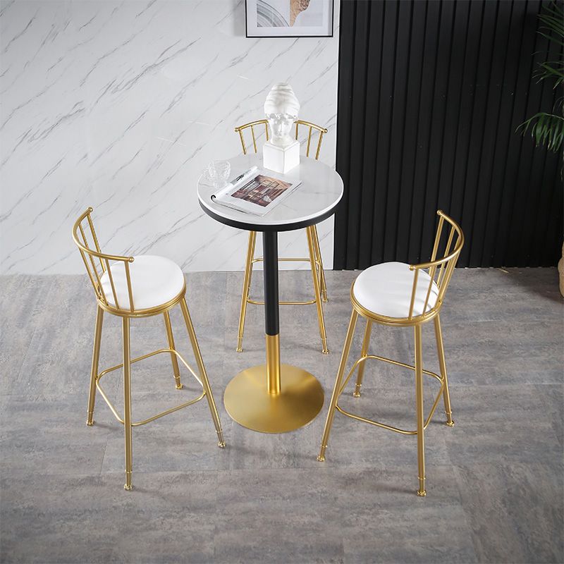 Round Stone Bar Dining Table Glam Pedestal Bar Table for Living Room