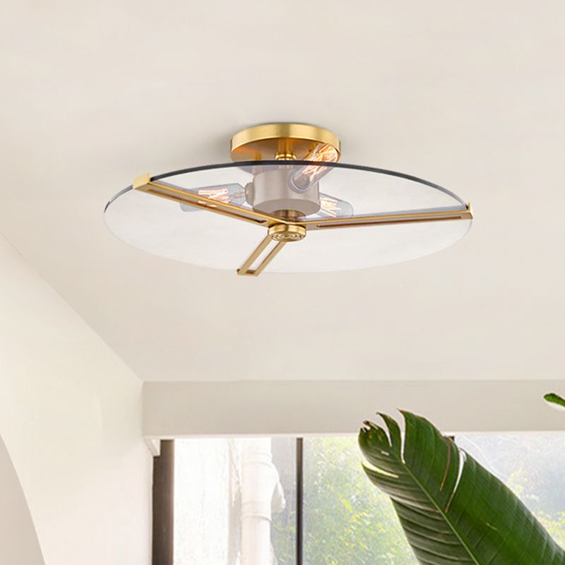 3 Lights Clear Glass Ceiling Lamp Colonialism Chrome/Gold Disk Bedroom Semi Flush Mount Light Fixture
