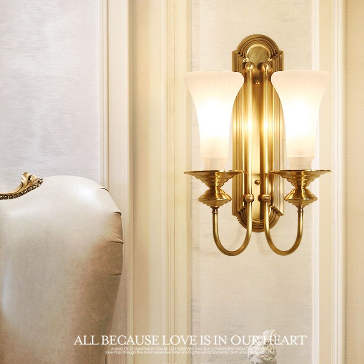 Contemporary Armed Wall Mounted Light Milk Glass Wall Lamp for Bedroom