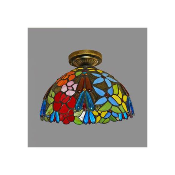 Dome in vetro colorato Luce a filo con girasole/rosa/perla/uva/papà tiffany rustico 1 lampada a filo a filo in ottone antico