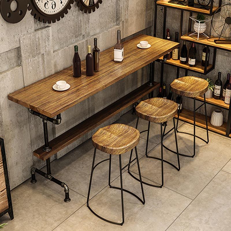 Rectangle Bar Dining Table Contemporary Bar Table with Black Trestle Base