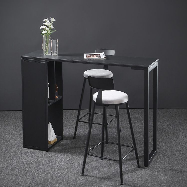 Rectangle Bar Height Pub Table Storage Shelf Sintered Stone Bistro Table