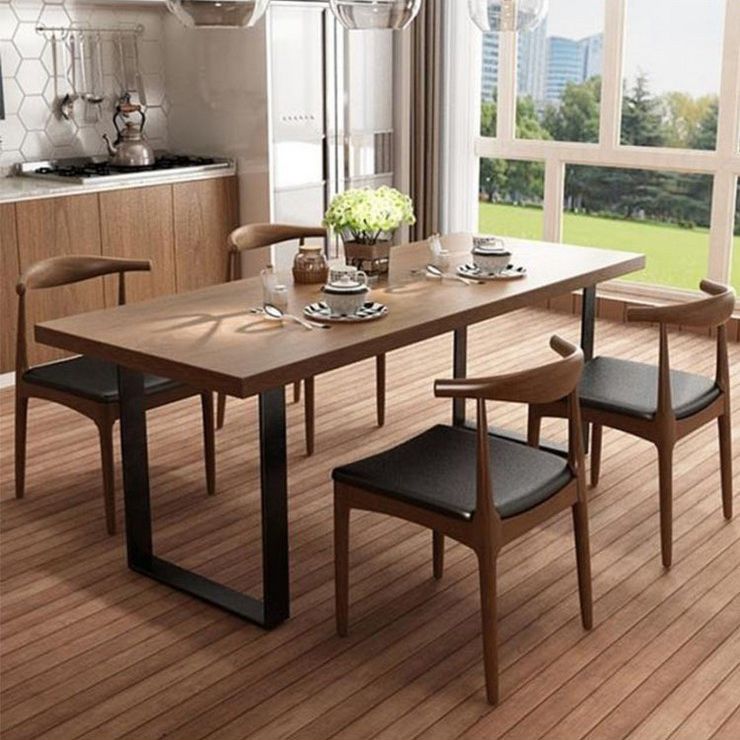 Rectangle Table Dining Table Industrial Dinner Room Solid Wood Table with Sled Base