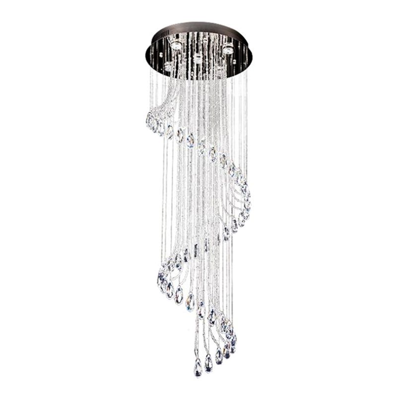 Spiraler Wasserfalltreppe Multi-Pendant zeitgenössischer klarer Kristallkugel 5-Bulb-Federungslampe