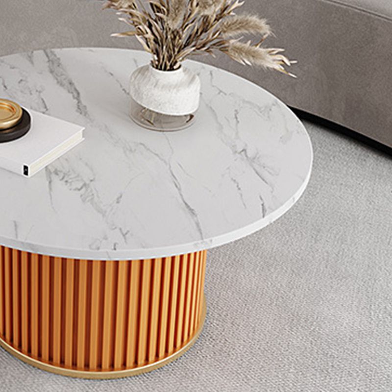 Modern Slate Solid Coffee Table Iron Round Cocktail Table in White/Black