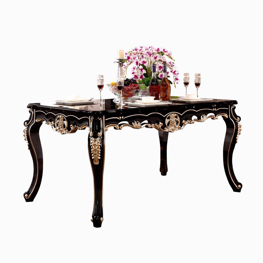 Marble Black Tone Dining Table Victorian 4 Legs Table for Dining Room