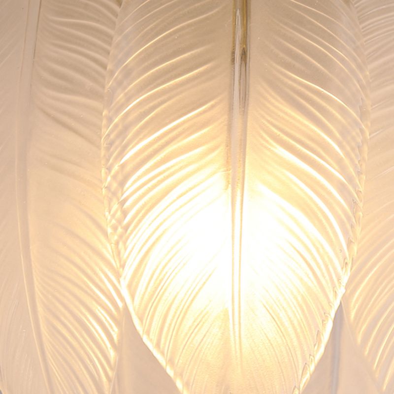 1-Light Feather Drum Shade Hanging Lamp, Contemporary Ribbed Glass Hanging Light
