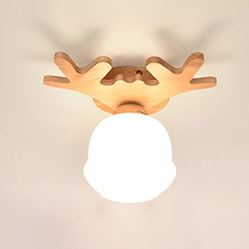 Modern Shaded Ceiling Flush Mount Light Wood Aisle Ceiling Mounted Fixture in Wood
