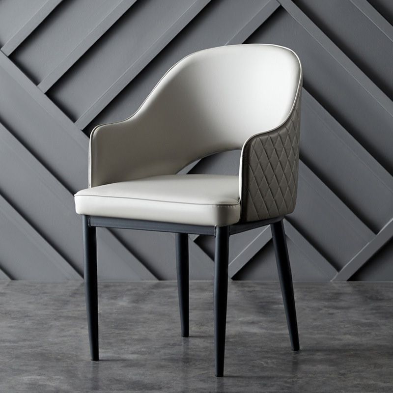 Open Back Dining Arm Chair Modern Style Faux Leather Dining Side Chairs