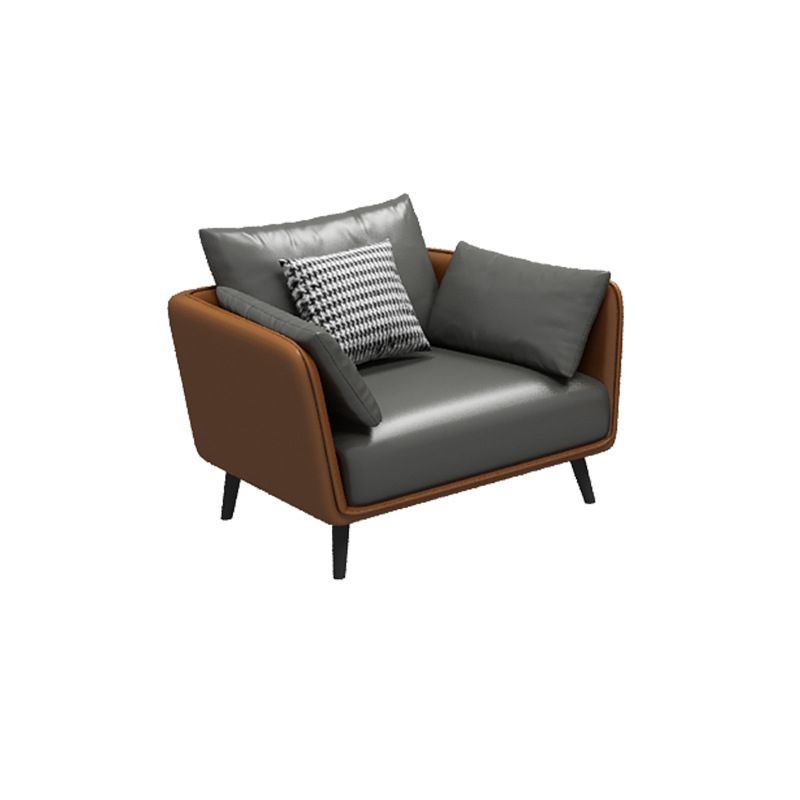 Stain Resistant Standard Faux Leather Square Arm Settee Couch with Pillows