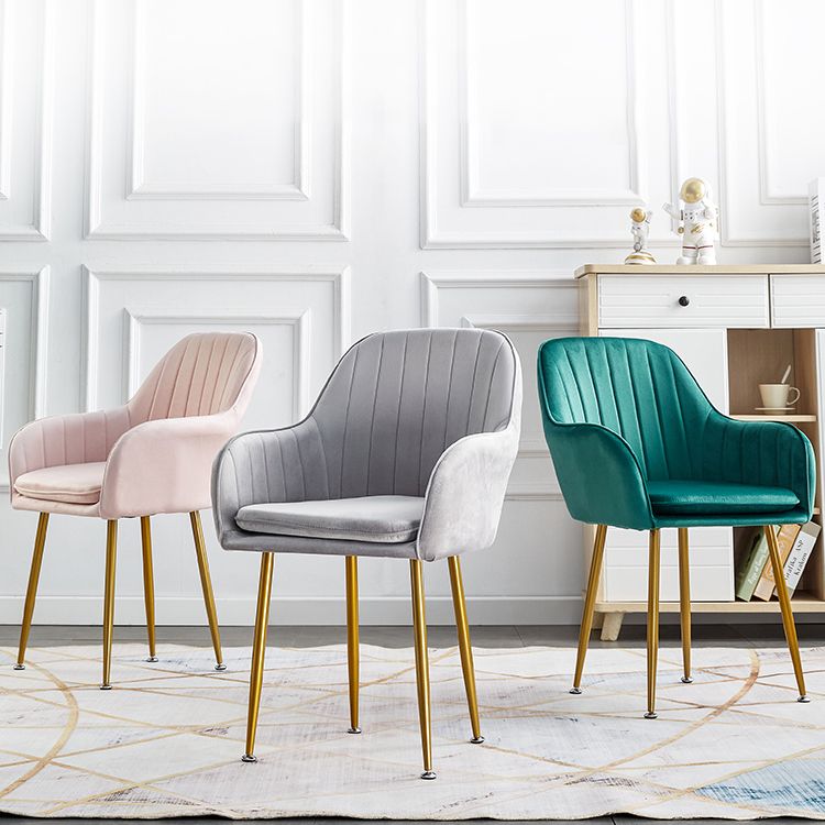 Scandinavian Dining Arm Chair Solid Back Side Chair with Metal Legs for Home Use