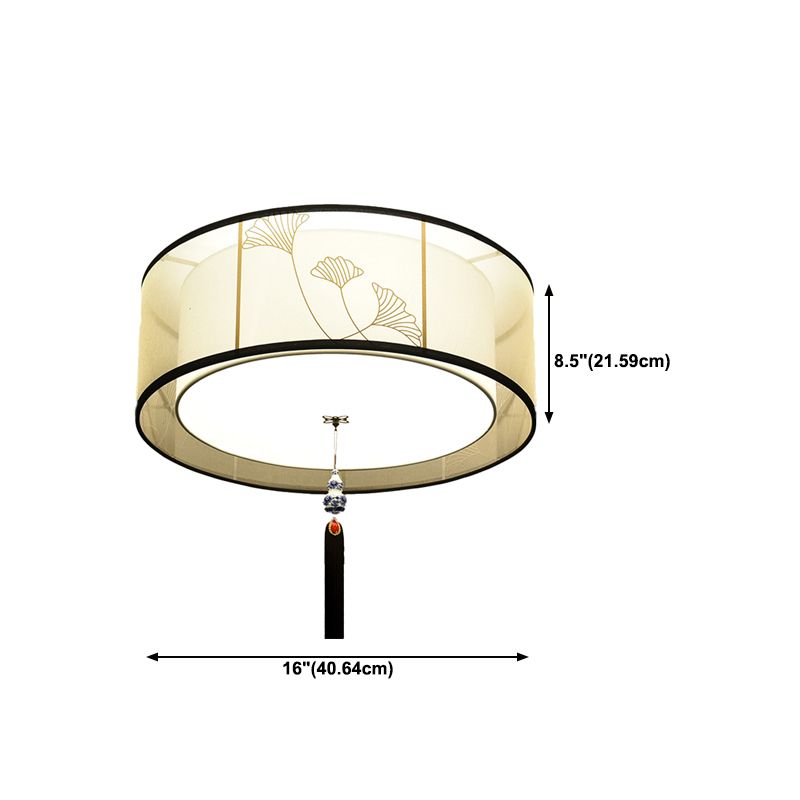 New Chinese Ceiling Light Geometry Shape Ceiling Lamp with Fabric Shade for Bedroom