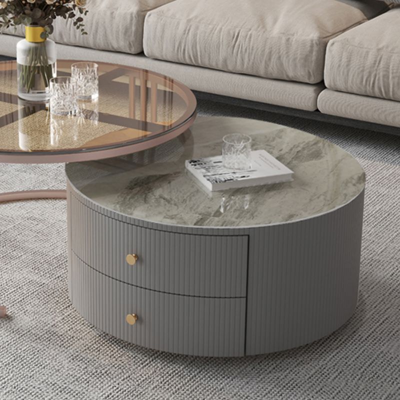 Modern Cocktail Table Round Glass / Slate Coffee Table with Storage