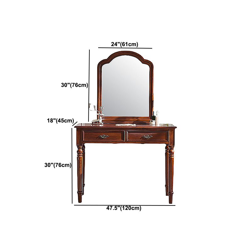 Brown Solid Wood Vanity Set with Stool Set 17.71" Wide Dresser with 2-Drawer