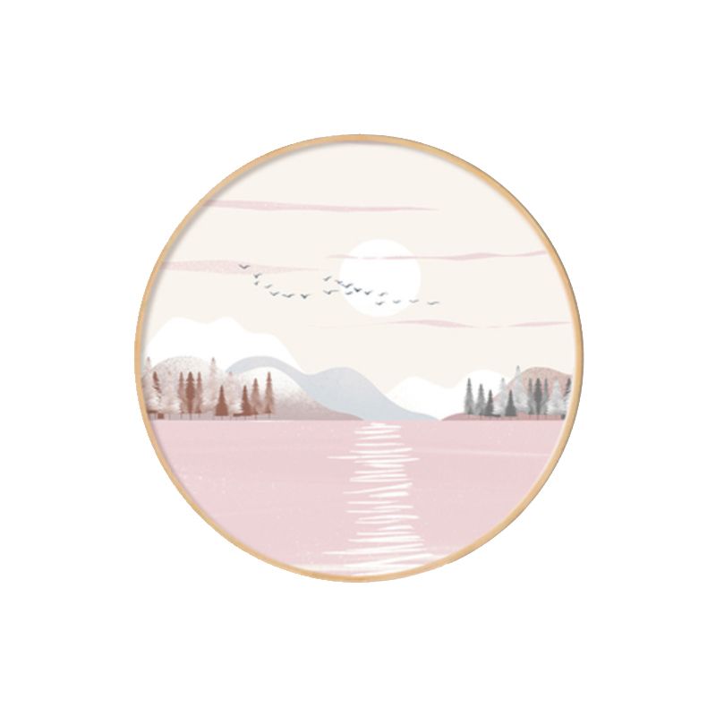Scandinavische stijl Riverside Forest Art Print jongens slaapkamer muur decor in lichte kleur, structuur