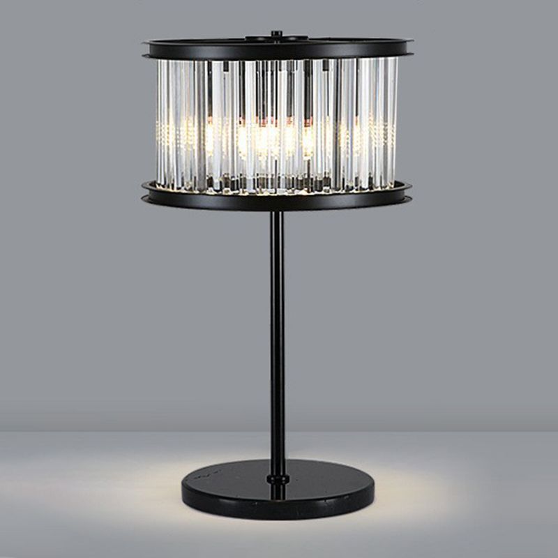 American Style Crystal Table Lamp Black 3 Lights Desk Lamp for Bedroom