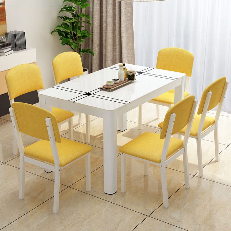 Modern Rectangular Dining Table Glass Tabletop for Living Room