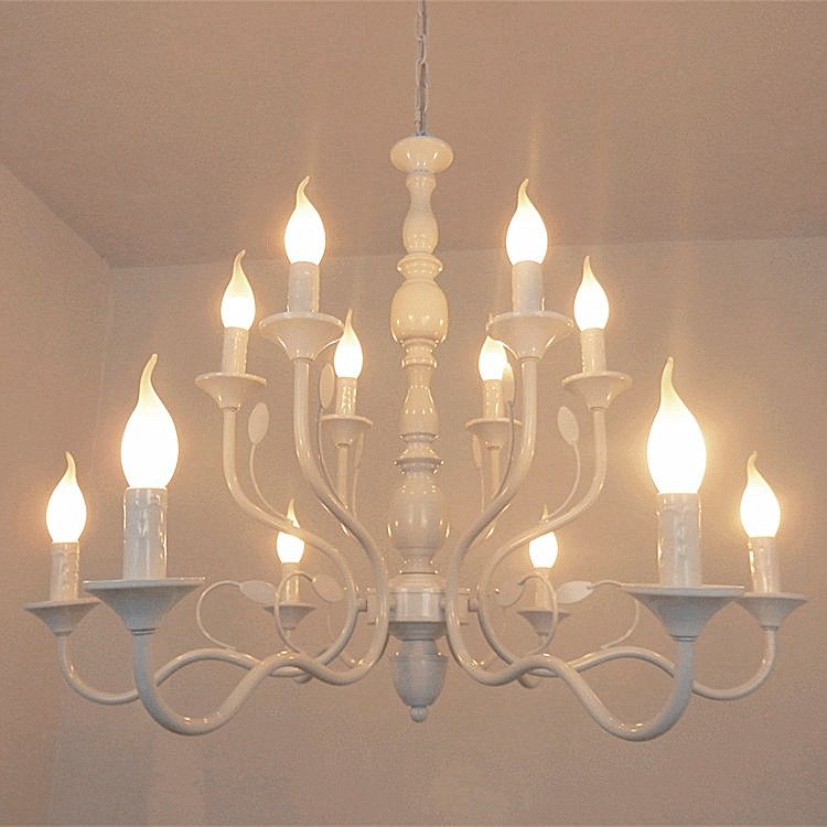 2-Tier Candle Living Room Chandelier Lighting Traditionary Metal 10/12/16 Heads White Hanging Pendant Lamp