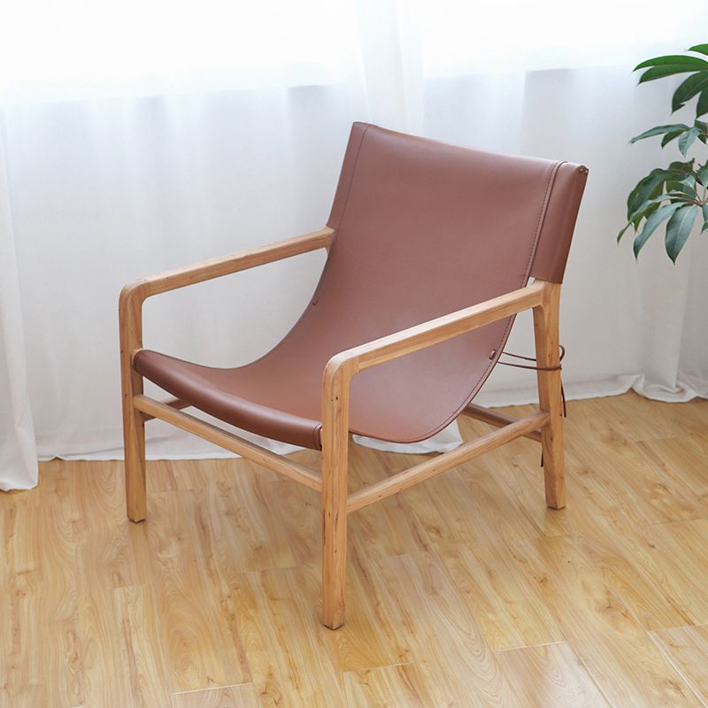 Solid Wood Arm Chair Living Room Fixed Back Arm Chair,Genuine Leather