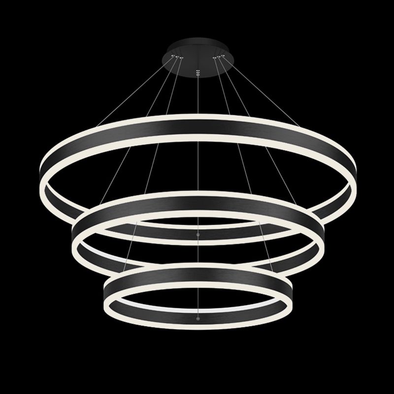 Modern Black Chandelier Multiple Rings Pendant Lighting Fixtures Metal Chandelier