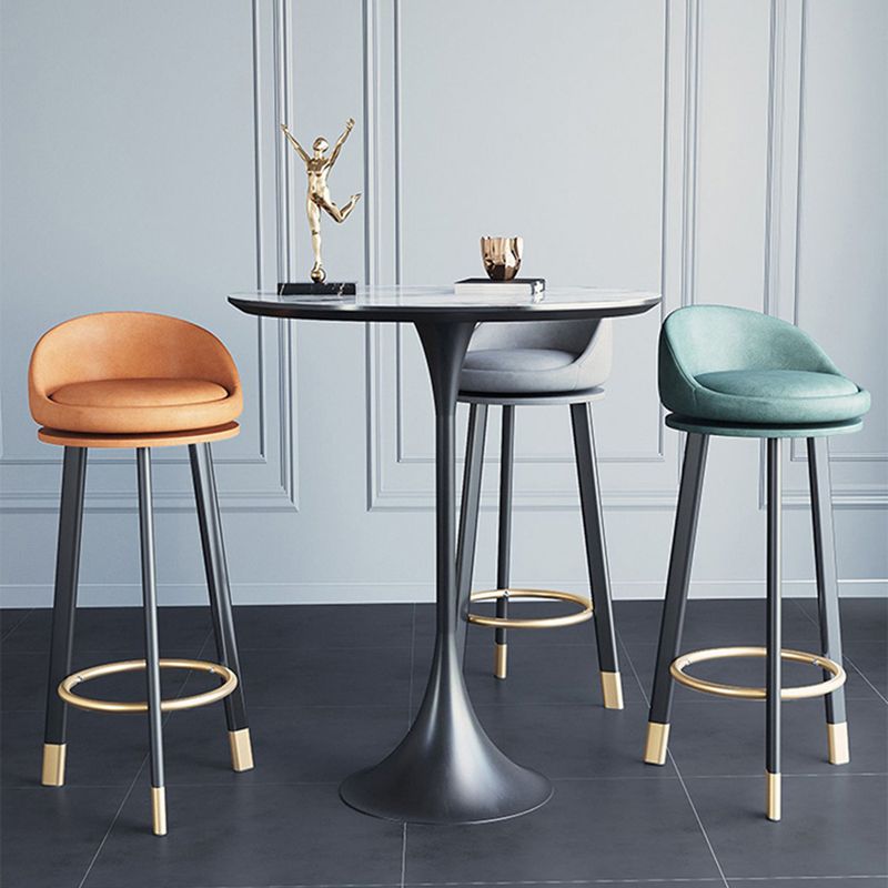 Glam Metal Barstool Faux Leather Footrest Stool in Matte Finsih for Indoor