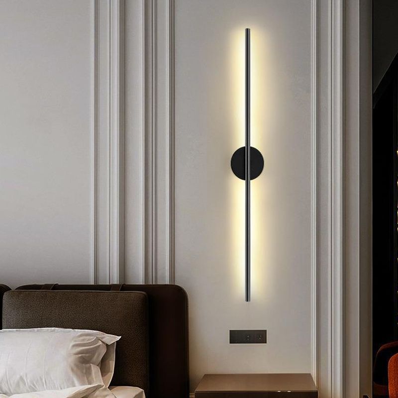 Single Contemporary Black Wall Mounted Sconce LED Linear Wall Light for Bedroom