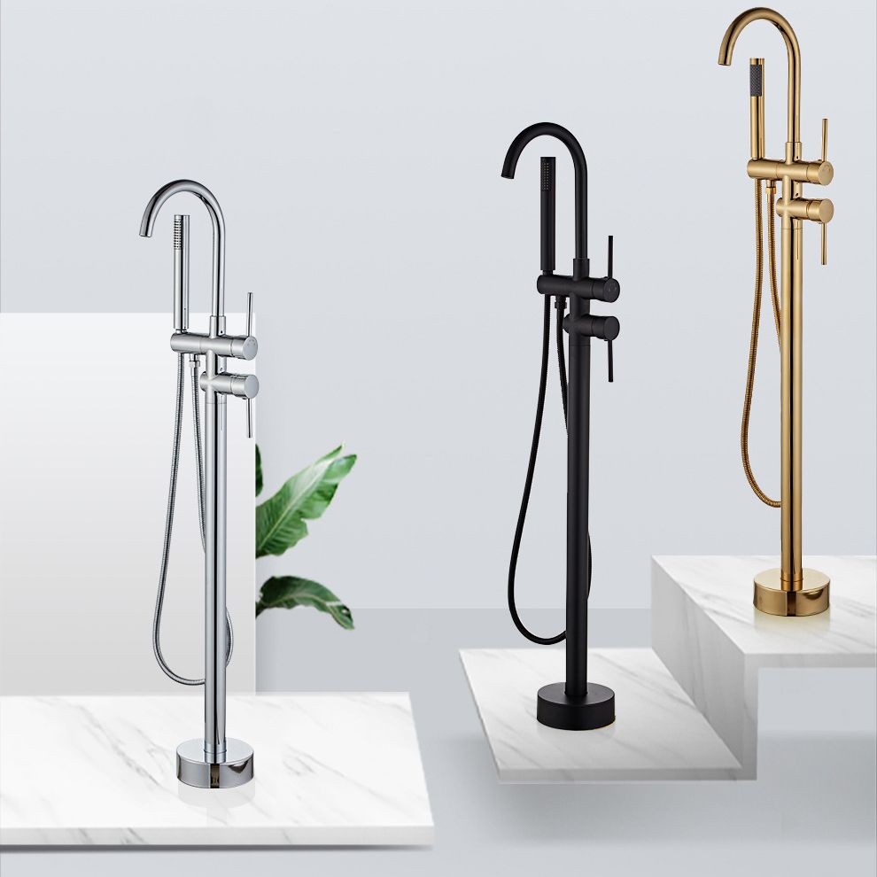 Traditional Floor Mounted Freestanding Tub Filler Double Handles Bathtub Faucet
