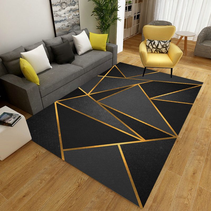 Gold Strip Carpet Polyester Modern Carpet Stain Resistant Carpet for Home Decoration