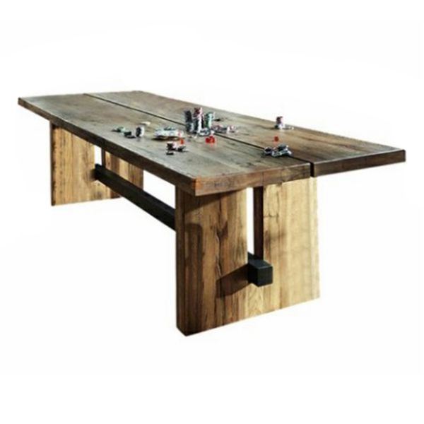 Minimalist Rectangle Shape Brown Dining Table Solid Wood Kitchen Dining Table with Trestle Base