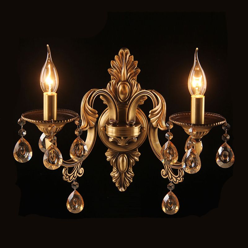 Metalen kandelaar wand gemonteerd licht vintage 2-kop slaapkamer sconce armatuur in brons