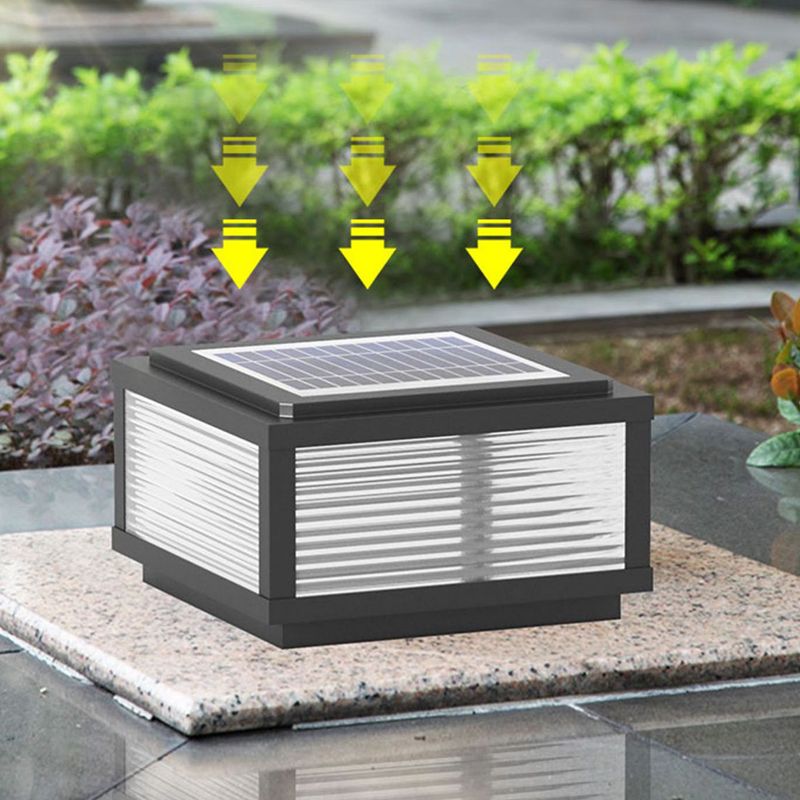 Metal Rectangle Shape Solar Pillar Lamp Modern 1 Light Outdoor Waterproof Light in Black