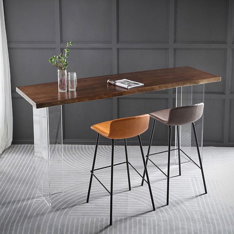 Ash Wood Bar-height Table with Acrylic Base Modern Rectangle Pub Table