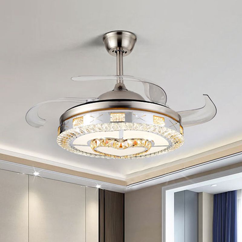 Zilver 4 messen hanger ventilatorlamp Minimalistisch kristallen hart/diamant semi -montage verlichting, 19,5 "breedte