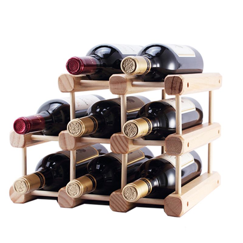 Solid Wood Bottle Rack in Natural Wood Pine Bottle Holder Modern 10.2"W