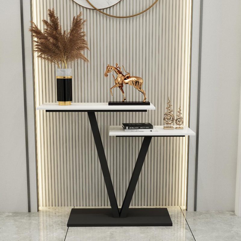 Contemporary Stone Console Sofa Table Rectangle End Table with Shelf for Hall