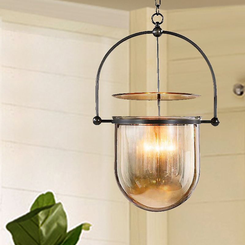 Dome Glass Shade Pendant Light Modern Metal 3 Lights Black/Brass Ceiling Hang Lamp