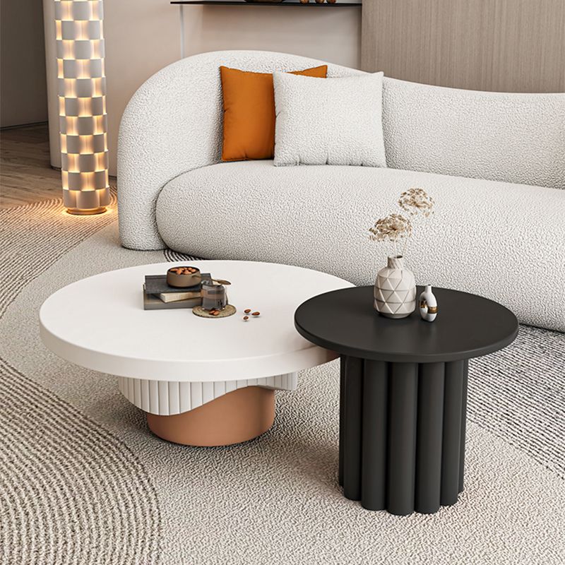 Modern Coffee Table Wooden Round Nesting Coffee Table Set with Pedestal Legs