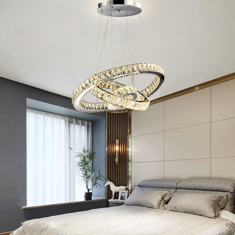 Orbicular Crystal Hanging Ceiling Light Modern Style Clear Chandelier Ceiling Lamp