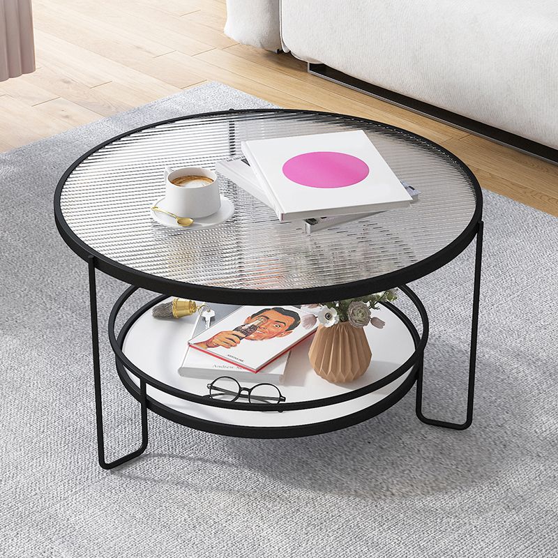 Modern Single Coffee Table Glass Coffee Table with Storage Shelf