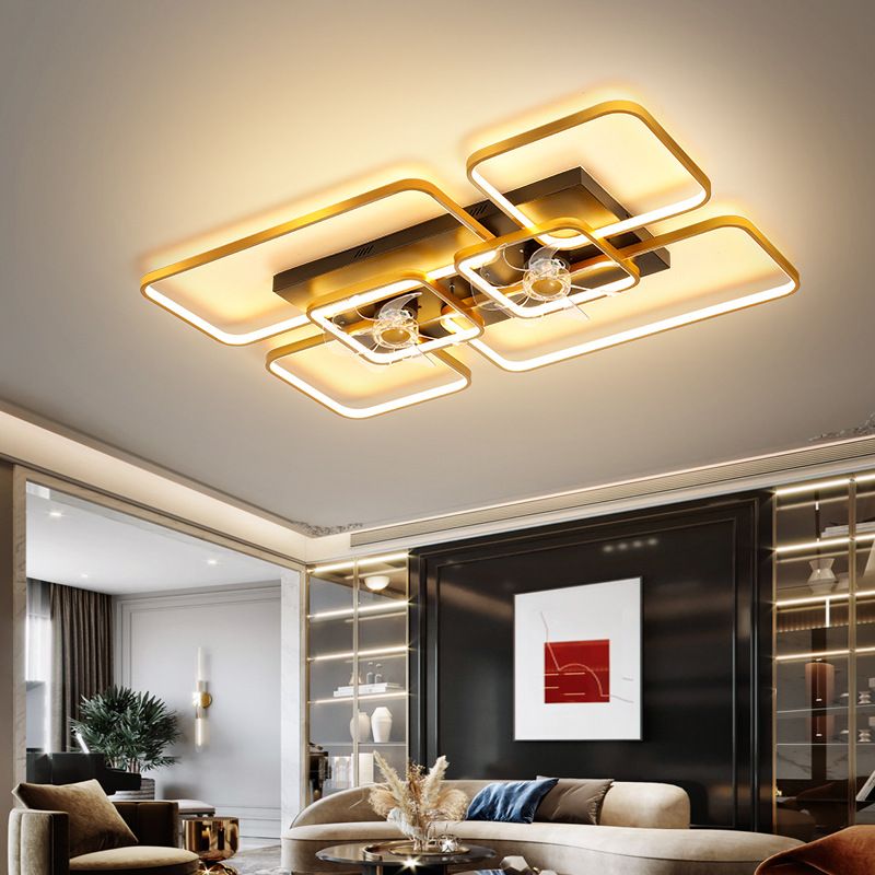 Fernbedienungssteuerung Rechteckige Deckenventilator Lampe zeitgenössische Acryl-Wohnzimmer-LED-LED-LED-Licht mit 7-Blatt