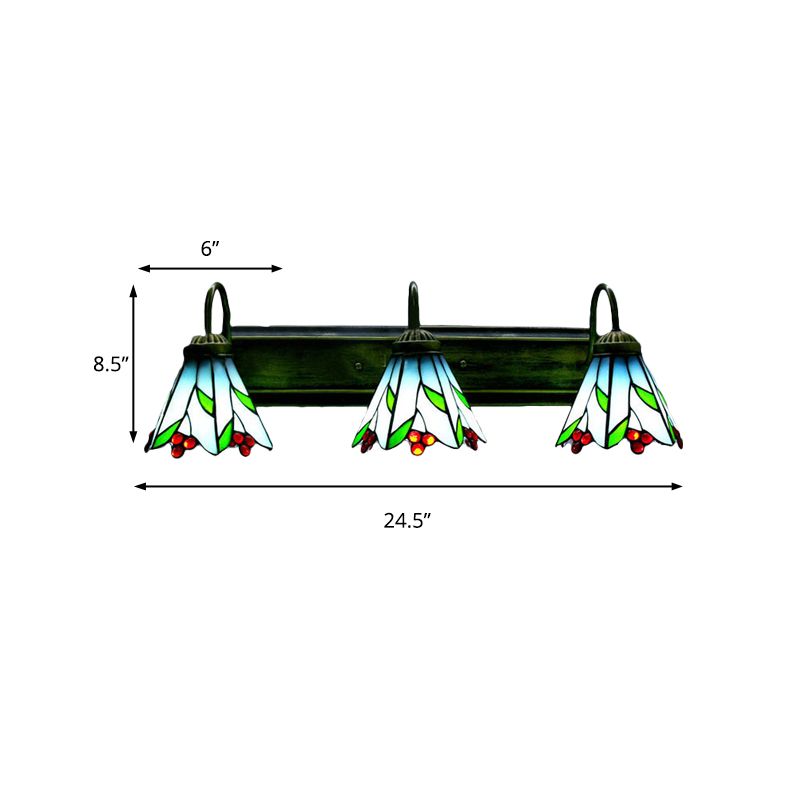 Blue Lily Sconce Light Tiffany 3 Heads Multicolor Stained Glass Wall Mounted Light for Living Room