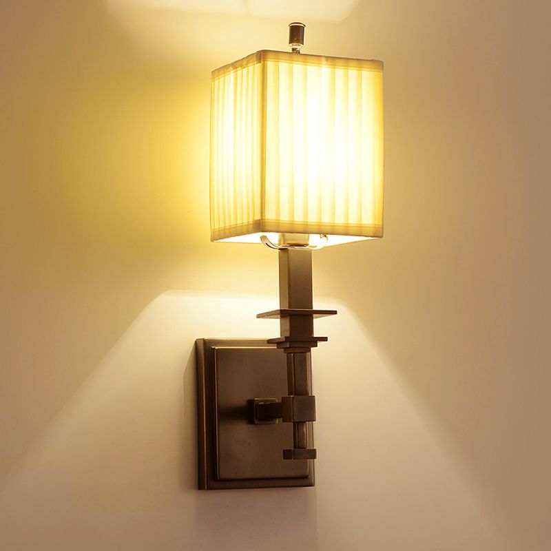 Traditional Rectangle Wall Light Fixture 1/2-Light Fabric Wall Sconce Lighting in White