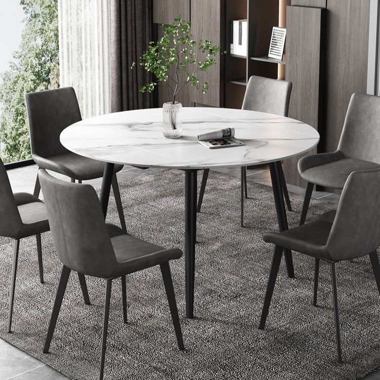 52" Extendable Round Dining Table Modern Adjustable Sintered Stone Top Table with 4 Legs