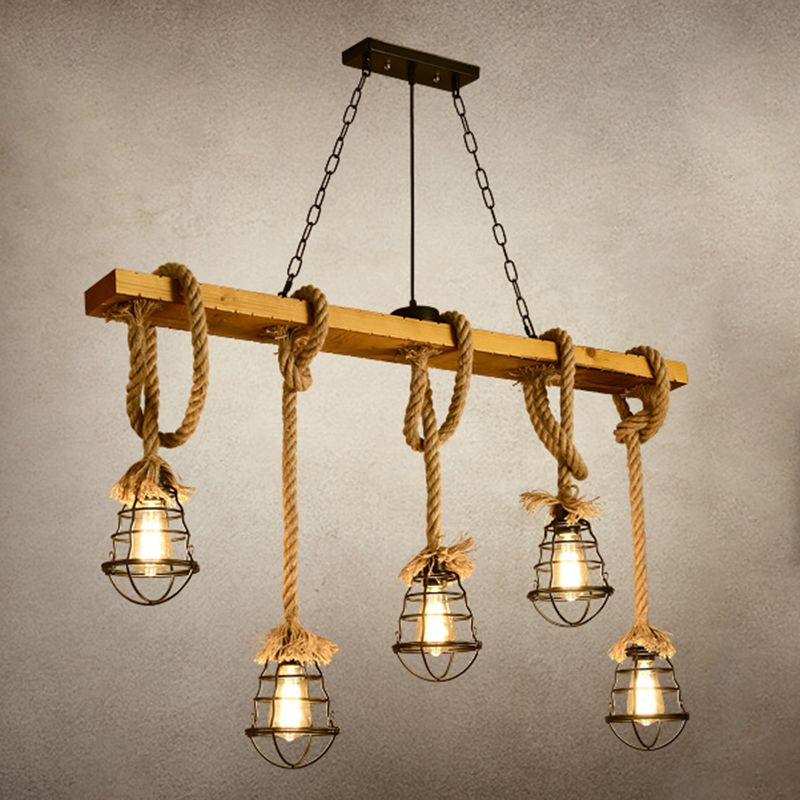 Cage Pendant Lamp Modern Multi-Head Island Lighting Fixtures with Metal Shade without Plants