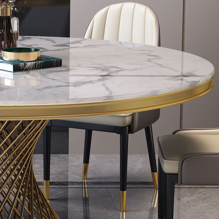 Round Modern Marble Dining Room Set Dining Furniture Set with Metallic Base